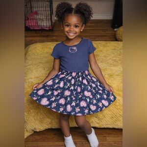 The Children's Place Navy and Pink Hello Kitty Tiered Skirt Dress